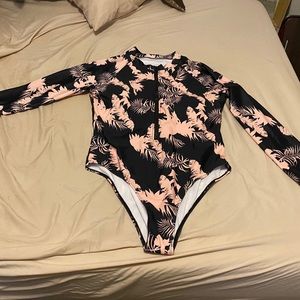 Floral one piece swimsuit with zipper